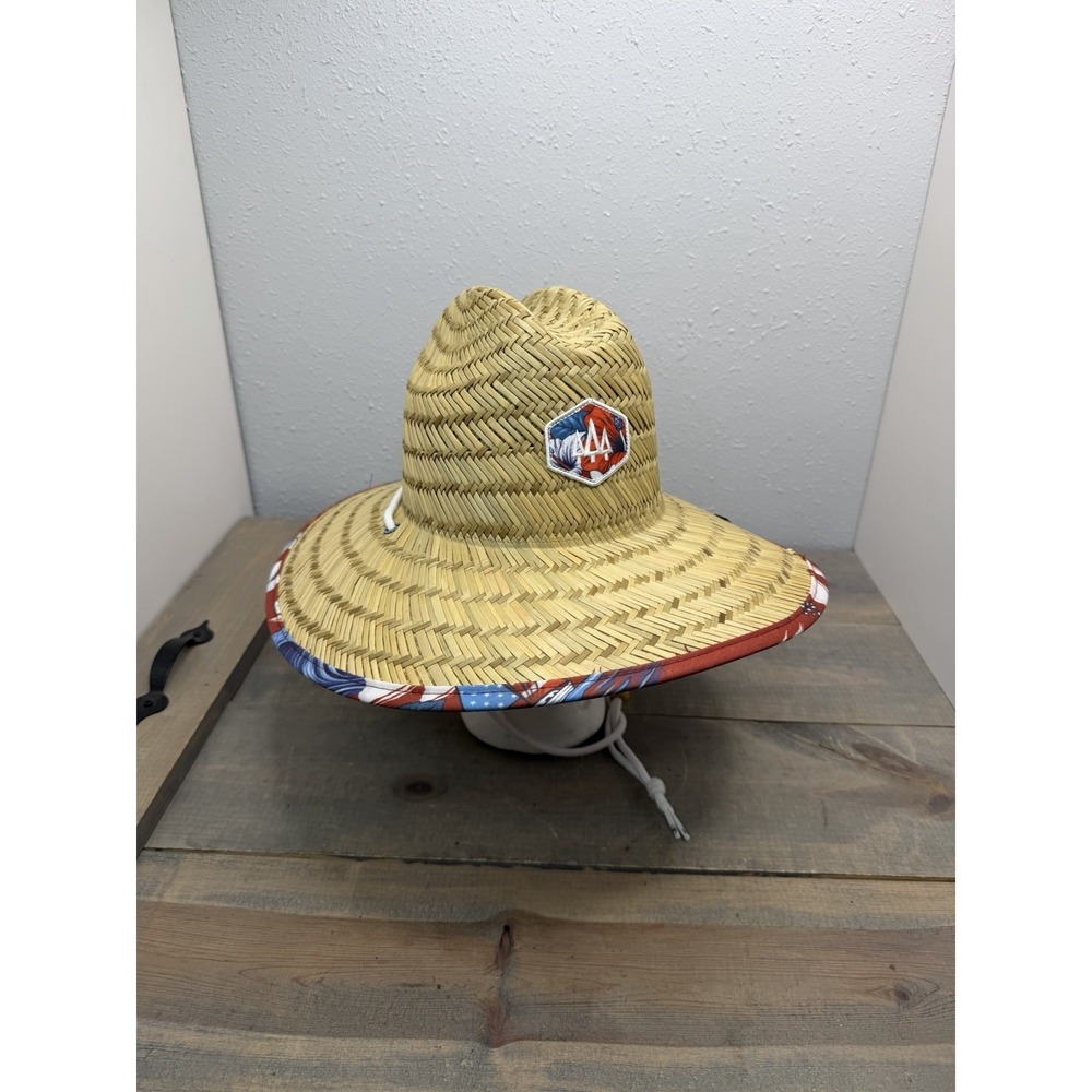 Hemlock Boys Straw Sun Hat Wide Brim Floral Pattern Chin Strap One Size
